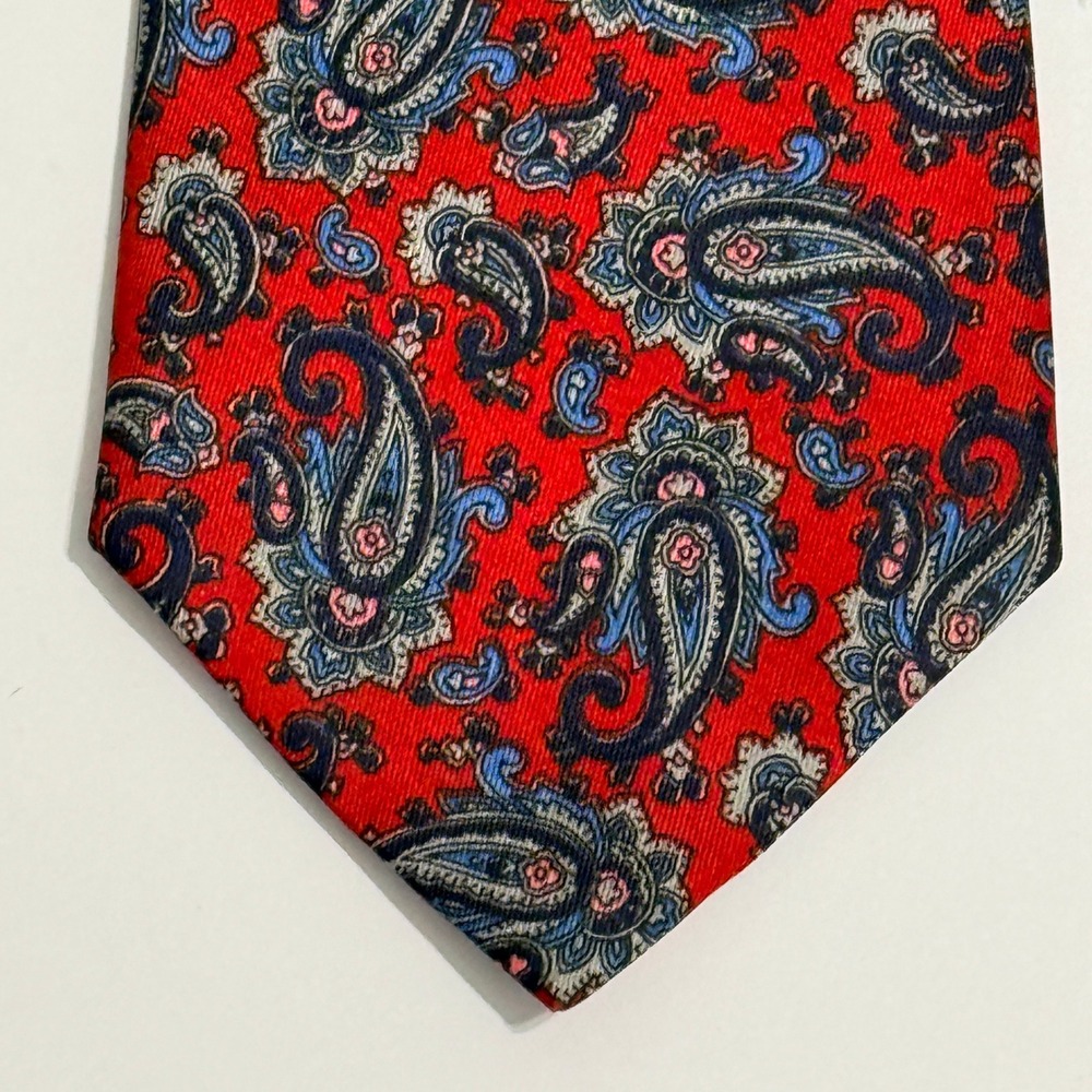 Italy Silk Paisley Necktie Red Blue Intricate‎ Pattern 3.75 Inch Mens Tie